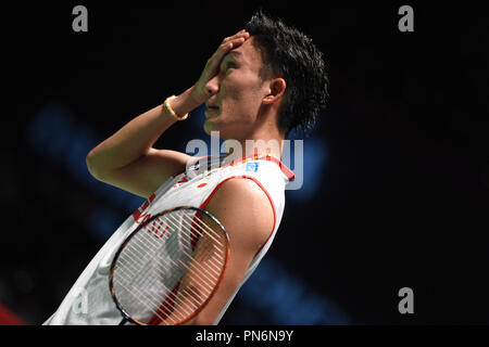 Tokyo, Japon. 15 Sep, 2018. Kento Momota (JPN) : Badminton Yonex Daihatsu Japon Ouvrir 2018 Demi-finaliste du simple masculin Sport Forêt Musashino Plaza à Tokyo, au Japon . Credit : Hitoshi Mochizuki/AFLO/Alamy Live News Banque D'Images