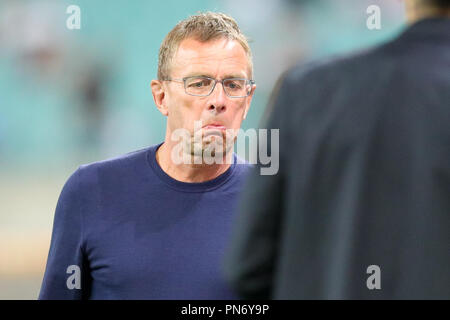 Leipzig, Saxe. Sep 20, 2018. Football : Ligue Europa, Groupe étape, Journée 1 : RB Leipzig - RB Salzbourg. L'entraîneur de Leipzig et directeur sportif vient de Ralf Rangnick au stade. Crédit : Jan Woitas/dpa-Zentralbild/dpa/Alamy Live News Banque D'Images