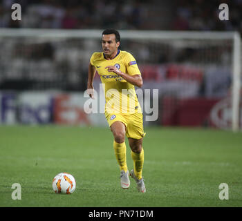 Thessalonique, Grèce. Sep 20, 2018. Avant de Chelsea Pedro en action pendant le match entre le PAOK et Chelsea. Ligue Europa Phase de groupes match de foot entre PAOK FC et FC Chelsea. Credit : Giannis Papanikos/ZUMA/Alamy Fil Live News Banque D'Images