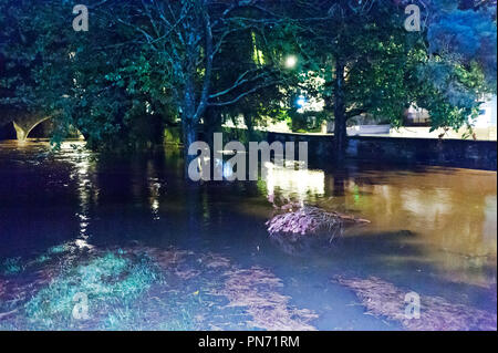 Builth Wells, Powys, au Royaume-Uni. 21 septembre 2018. Météo France : la rivière Wye violation c'est dans les banques de Builth Wells Powys, Pays de Galles, Royaume-Uni. © Graham M. Lawrence/Alamy Live News Banque D'Images