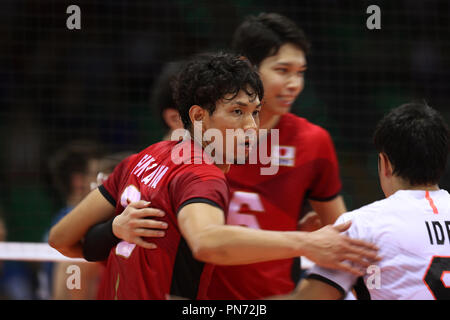Florence, Italie. 18 Sep, 2018. Tatsuya Fukuzawa (JPN) Volleyball FIVB : Championnat du monde masculin de volley-ball Italie et Bulgarie 2018 Premier tour extérieure une correspondance entre le Japon 3-2 Argentine à Nelson Mandela Forum à Florence, Italie . Credit : Hirano et Yoshihige/AFLO/Alamy Live News Banque D'Images