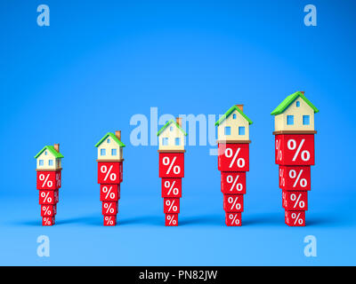 Abstract Miniature House et du pourcentage des blocs. 3d illustration. Banque D'Images