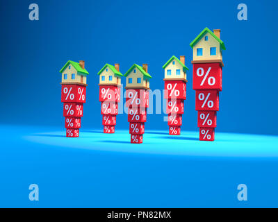 Abstract Miniature House et du pourcentage des blocs. 3d illustration. Banque D'Images