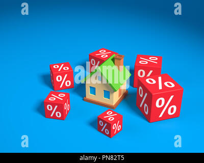 Abstract Miniature House et du pourcentage des blocs. 3d illustration. Banque D'Images