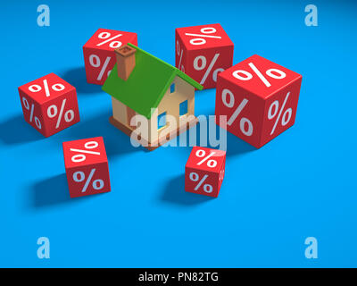 Abstract Miniature House et du pourcentage des blocs. 3d illustration. Banque D'Images