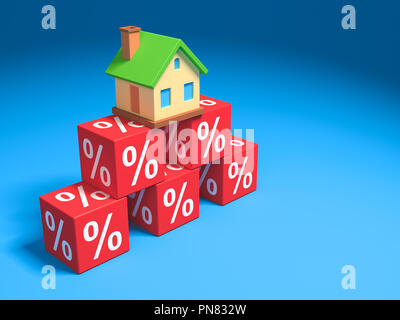 Abstract Miniature House et du pourcentage des blocs. 3d illustration. Banque D'Images