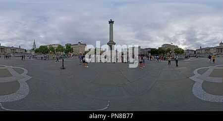 Vue panoramique à 360° de Londres, Trafalgar Square, la Colonne Nelson