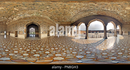 Vue panoramique à 360° de Sheesh Mahal (palais des miroirs), Fort de Lahore