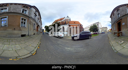 Vue panoramique à 360° de L'église évangélique. Kluczbork