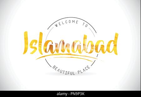 Islamabad Bienvenue dans Word avec texte et police manuscrite Illustration Design Texture or vecteur. Illustration de Vecteur