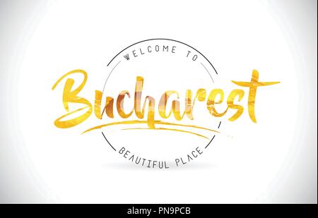 Bienvenue à Bucarest, avec texte Word Font et Golden Design Texture Illustration vecteur. Illustration de Vecteur