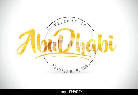 AbuDhabi Bienvenue au mot du texte avec des polices manuscrites et Golden Design Texture Illustration vecteur. Illustration de Vecteur