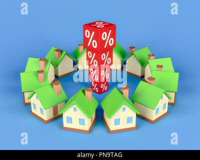 Abstract Miniature House et du pourcentage des blocs. Le rendu 3d. Banque D'Images