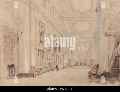 Le Musée du portrait, Hardwick Hall, Derbyshire. Date/Période : De la mi 19ème siècle. Dessin. Graphite, Aquarelle et gouache sur légèrement modérément épais vélin beige texturé. Hauteur : 259 mm (10.19 in) ; Largeur : 354 mm (13.93 in). Auteur : David Cox. Banque D'Images