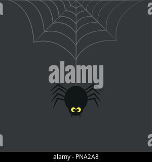 Araignée noire avec des yeux jaunes se joue sur la toile d'araignée sur fond gris illustration vecteur EPS10 Illustration de Vecteur