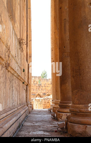 Ruines Romaines de Baalbek, LIBAN - détails des colonnes soutenant le temple romain ceiiling Banque D'Images