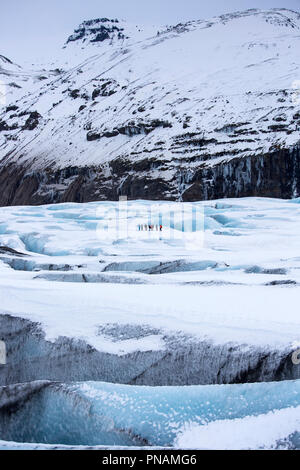 Groupe de touristes marche sur glacier Svinafellsjokull aventure trek sur un glacier de Vatnajokull, sortie sud de l'Islande Banque D'Images