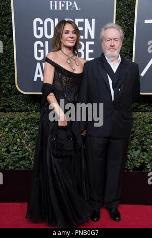 Giannina Facio et Ridley Scott participe à la 75e Assemblée Golden Globe Awards au Beverly Hilton de Los Angeles, CA le dimanche, Janvier 7, 2018. Banque D'Images