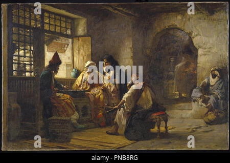 Un jeu intéressant. Date/période : 1881. La peinture. Huile sur toile. Hauteur : 94,4 cm (37.1 in) ; Largeur : 146,6 cm (57,7 in). Auteur : Frederick Arthur Bridgman. Banque D'Images