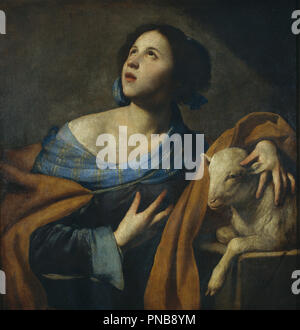 Saint Agnes. Date/Période : De 1635 jusqu'en 1640. La peinture. Huile sur toile. Hauteur : 835 mm (32.87 in) ; Largeur : 750 mm (29.52 in). Auteur : St Francis. Francis, Massimo. Banque D'Images