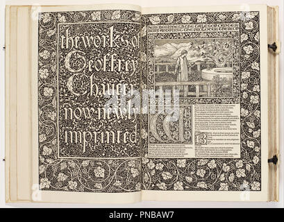 Les Œuvres de Geoffrey Chaucer (la Kelmscott Chaucer). Date/période : 1896. Ouvrage illustré de gravures sur bois. Largeur : 17.25 in. Hauteur : 12,2 x d2.9 dans. Auteur : William Morris. Banque D'Images