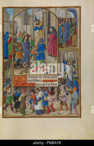 Le Christ devant Caïphe. Date/Période : Ca. 1510 - 1520. Folio. Température de couleurs, d'or et encre sur parchemin. Hauteur : 232 mm (9.13 in) ; Largeur : 167 mm (6,57 in). Auteur : Maître du livre de prière de Dresde. Banque D'Images