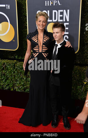 Sharon Stone & Roan Joseph Bronstein au 75e Assemblée Golden Globe Awards au Beverly Hilton Hotel, Los Angeles, USA 07 janv. 2018 Banque D'Images