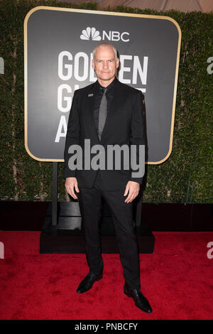 Nominé pour le Meilleur Réalisateur - MOTION PICTURE pour les 'Trois panneaux d'Extérieur Ebbing, Missouri, directeur de Martin McDonagh arrive à la 75e Assemblée Golden Globe Awards au Beverly Hilton de Los Angeles, CA le dimanche, Janvier 7, 2018. Banque D'Images