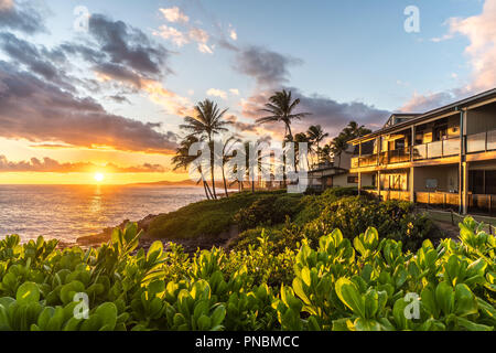 Vue du coucher de Kauai, Point Makahuena Banque D'Images