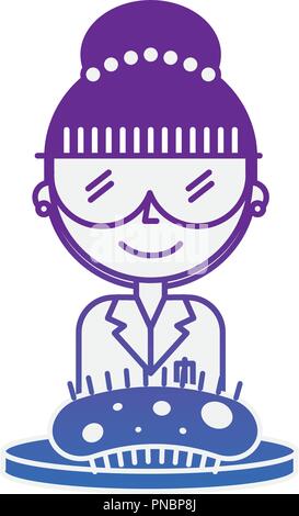 Femme avec des lunettes scientifiques bactéries sur boîte de pétri Illustration de Vecteur