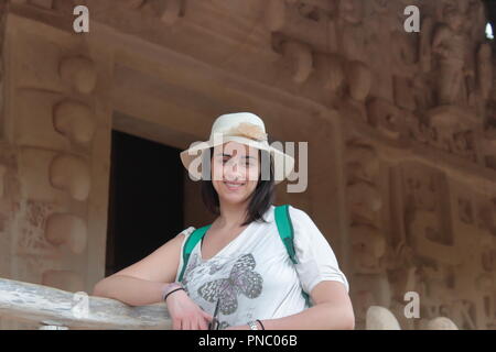 Visiter fille Ek Balam au Mexique Banque D'Images
