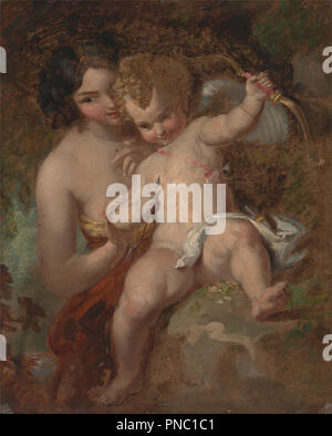 Cupidon armé. Date/Période : Ca. 1833. La peinture. Huile sur carton. Hauteur : 292 mm (11,49 po) ; Largeur : 235 mm (9,25 in). Auteur : William Hilton. Banque D'Images