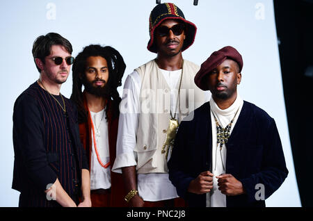 Tom Skinner, Eddie Hick, Shabaka Hutchings et lesur Croix de fils de Kemet participant à la Hyundai 2018 Mercury Music Prize, tenue à l'Eventim Apollo, Londres. Pour un usage éditorial dans le cadre de la 2018 Prix Mercure Hyundai uniquement. Banque D'Images