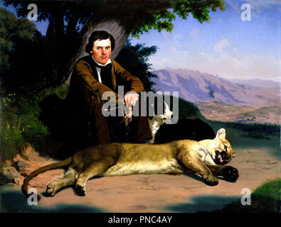 Peter Quivey et le Mountain Lion. Date/période : 1857. La peinture. Hauteur : 660,40 mm (26 in) ; largeur : 863,60 mm (34 in). Auteur : CHARLES CHRISTIAN NAHL. Banque D'Images