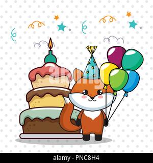 Joyeux anniversaire carte avec cute fox Illustration de Vecteur