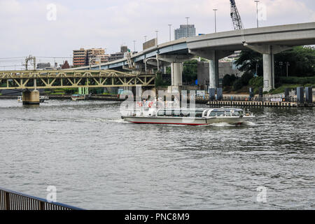 Trajet en bus de l'eau sur la rivière Sumida, Asakusa, Tokyo, Japon Banque D'Images
