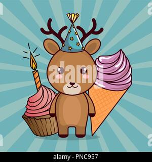 Joyeux anniversaire carte avec renne mignon Illustration de Vecteur