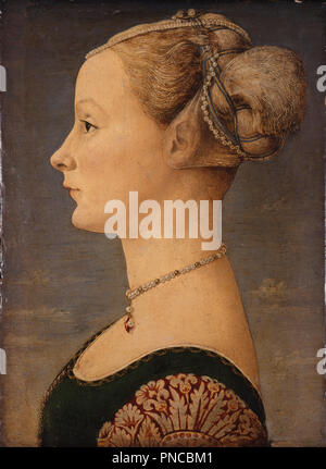 Portrait d'une fille. Date/période : 1470. De Bord. Tempera et huile sur toile. Hauteur : 45,50 mm (1,79 in) ; largeur : 32,70 mm (1,28 in). Auteur : Piero del Pollaiolo. Claude-Joseph Vernet, PIERO DEL. ANTONIO DEL CLAUDE-Joseph Vernet. PIERO DEL CLAUDE-Joseph Vernet. Banque D'Images