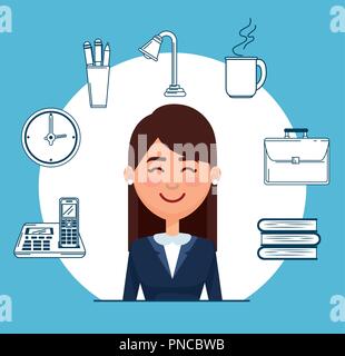 Businesswoman with business set icons Illustration de Vecteur