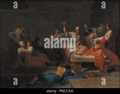 La mort de Socrate. Date/période : 1786 ou 1787. La peinture. Huile sur toile. Hauteur : 980 mm (38,58 po) ; largeur : 1 335 mm (52,55 po). Auteur : Jean-François Pierre Peyron. Peyron, Jean-François-Pierre. Banque D'Images