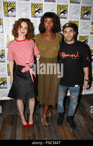 Fiona Dourif, Amanda Warren et Gabriel Chavarria la promotion de la nouvelle série télévisée "la purger' à San Diego Comic Con 2018 International. Tenue à l'hôtel Hilton devant la baie de San Diego, CA. 21 juillet, 2018. Photo par : Richard Chavez / PictureLux Banque D'Images