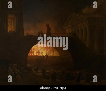 L'incendie de Rome. Date/période : 1785. La peinture. Huile sur toile. Largeur : 93 cm. Hauteur : 75,5 cm (sans cadre). Auteur : Hubert Robert. ROBERT, Hubert. Banque D'Images