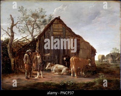 Deux paysans avec des vaches. Date/Période : 17e siècle. La peinture. Huile sur panneau de l'huile. Hauteur : 473 mm (18.62 in) ; Largeur : 628 mm (24.72 in). Auteur : Camphuysen, Govaert. GOVERT CAMPHUYSEN. Banque D'Images