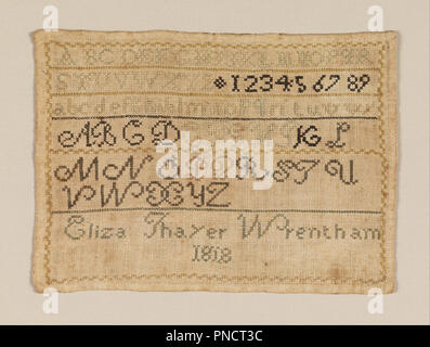 Échantillonneur. Date/période : 1818. Échantillonneur. Médium : la soie et broderie de laine sur toile de lin foundation. Type de technique : brodé en point de suture sur armure foundation. Author : Eliza Thayer Wrentham. Banque D'Images