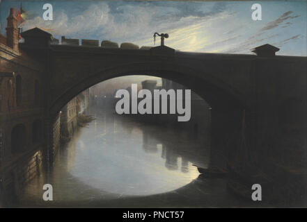 Pont ferroviaire sur la rivière Panier, Paisley. Date/période : 1857. La peinture. Huile sur toile. Hauteur : 635 mm (25 in) ; Largeur : 965 mm (37.99 in). Auteur : Waller Hugh Paton. Banque D'Images