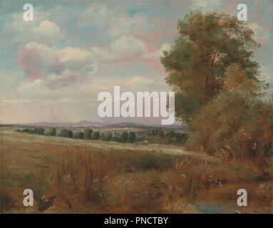 Paysage à Hampstead, avec herse dans la distance. Date/Période : Entre 1849 et 1855. La peinture. Huile sur toile. Hauteur : 343 mm (13,50 po) ; Largeur : 432 mm (17 in). Auteur : Lionel Constable. Banque D'Images