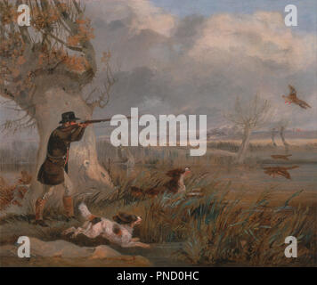 Tir de canards. Date/Période : Ca. 1825. La peinture. Huile sur toile. Hauteur : 260 mm (10.23 in) ; Largeur : 314 mm (12.36 in). Auteur : Henry Thomas Alken. Banque D'Images