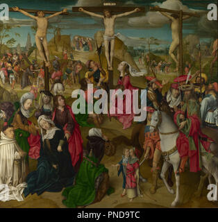 La Crucifixion : panneau central. La peinture. Avec un peu d'huile acryl sur chêne. Hauteur : 98,2 cm (38,6 in) ; Largeur : 105 cm (41,3 in). Auteur : Maître de Delft. Banque D'Images