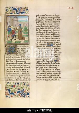 La mort de Parmenion. Date/Période : Ca. 1470 - 1475. Folio. Température de couleurs, feuille d'or, d'or, peinture et encre sur parchemin. Hauteur : 432 mm (17 in) ; Largeur : 330 mm (12.99 in). Auteur : Maître du Jardin de vertueuse consolation et assistant. Banque D'Images