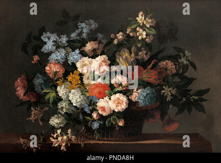 Nature morte au panier de fleurs. Date/Période : années 1690. La peinture. Huile sur toile. Hauteur : 73 mm (2,87 in) ; largeur : 103,50 mm (4,07 in). Auteur : Jean-Baptiste Monnoyer. Banque D'Images